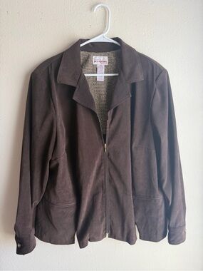 Perceptions Brown Zip-Front Shirt Jacket